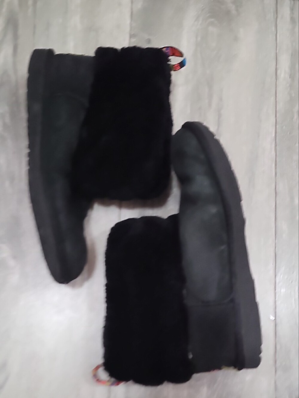 Ugg Cozy Black Women's Mini Quilted Rainbow Fur Lined Boots
